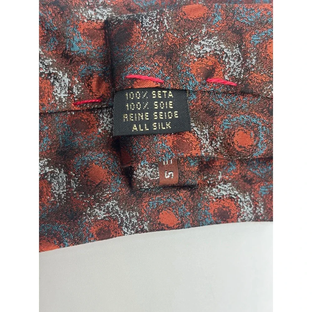 Jhane Barnes Mens Silk Necktie Rust Orange Blue Abstract Geometric Pattern Tie